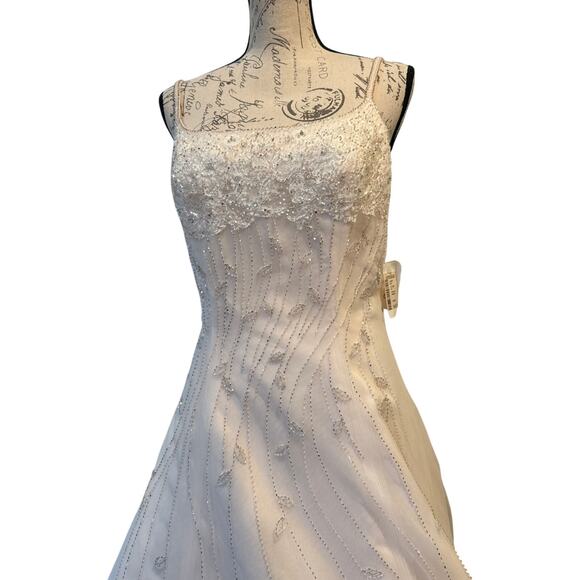 NWT Mon Cheri Blush Wedding Dress Beaded Embellished Bodice/skirt Sz 8 - Picture 2 of 16